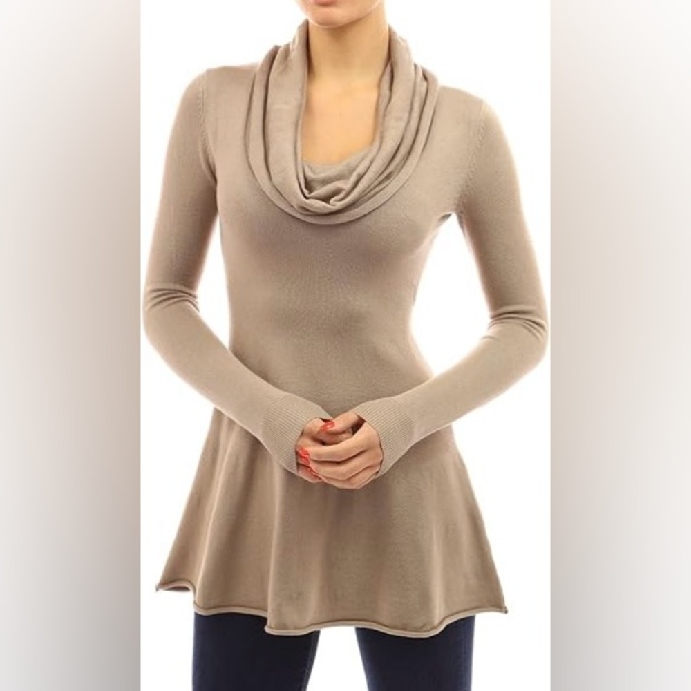 PATTYBOUTIK || Cowl Neck A-Line Tunic Sweater Jumper in Camel - SZ Small ✨NWT✨